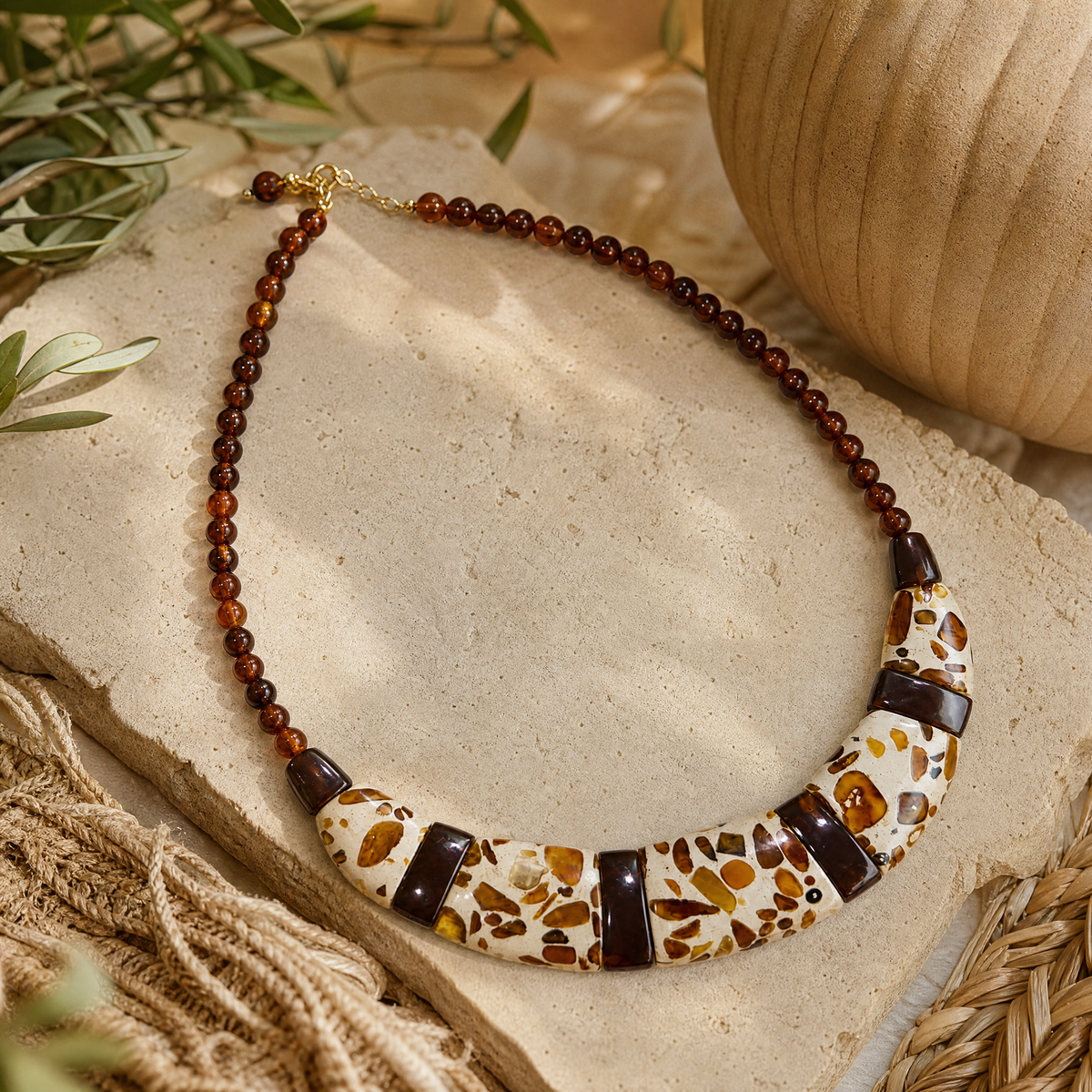 Amber Mosaic Jewelry Set | Necklace, Bracelet & Earrings