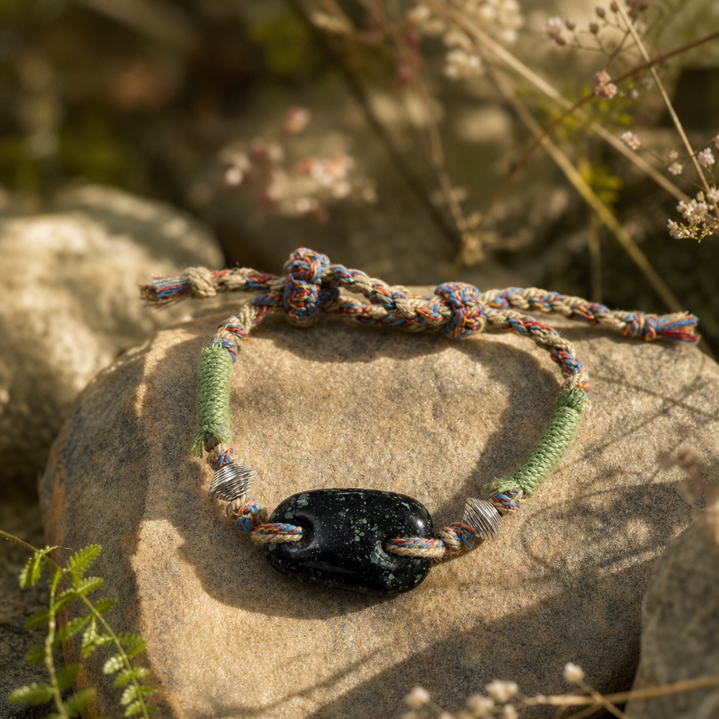 Dark Turquoise & Sterling Silver Macrame Bracelet | LIUMI