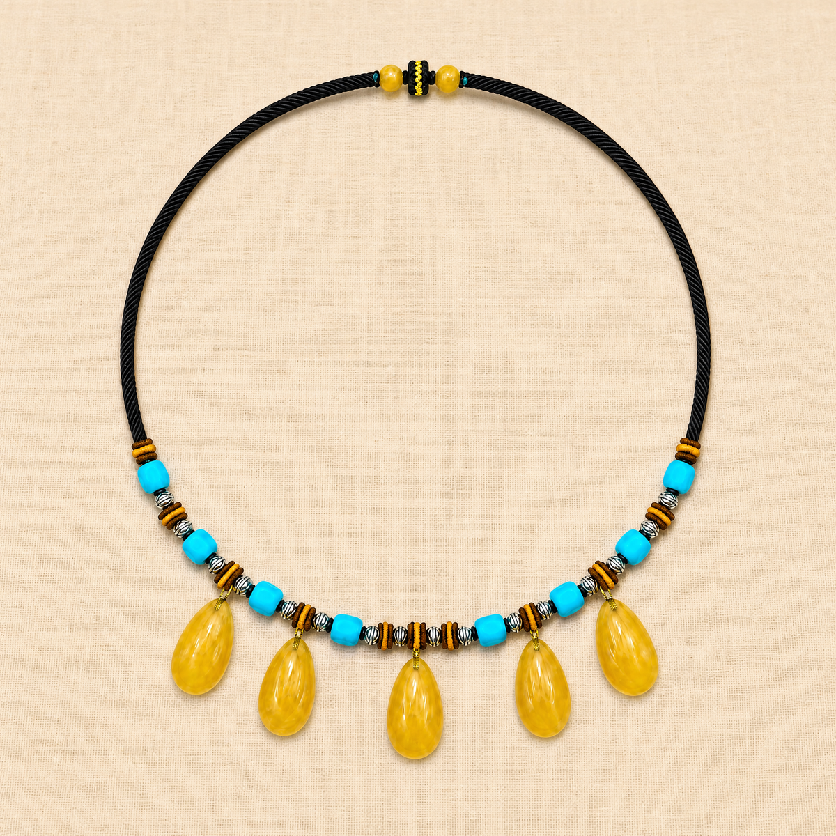 Beeswax Amber Teardrop Fringe Necklace