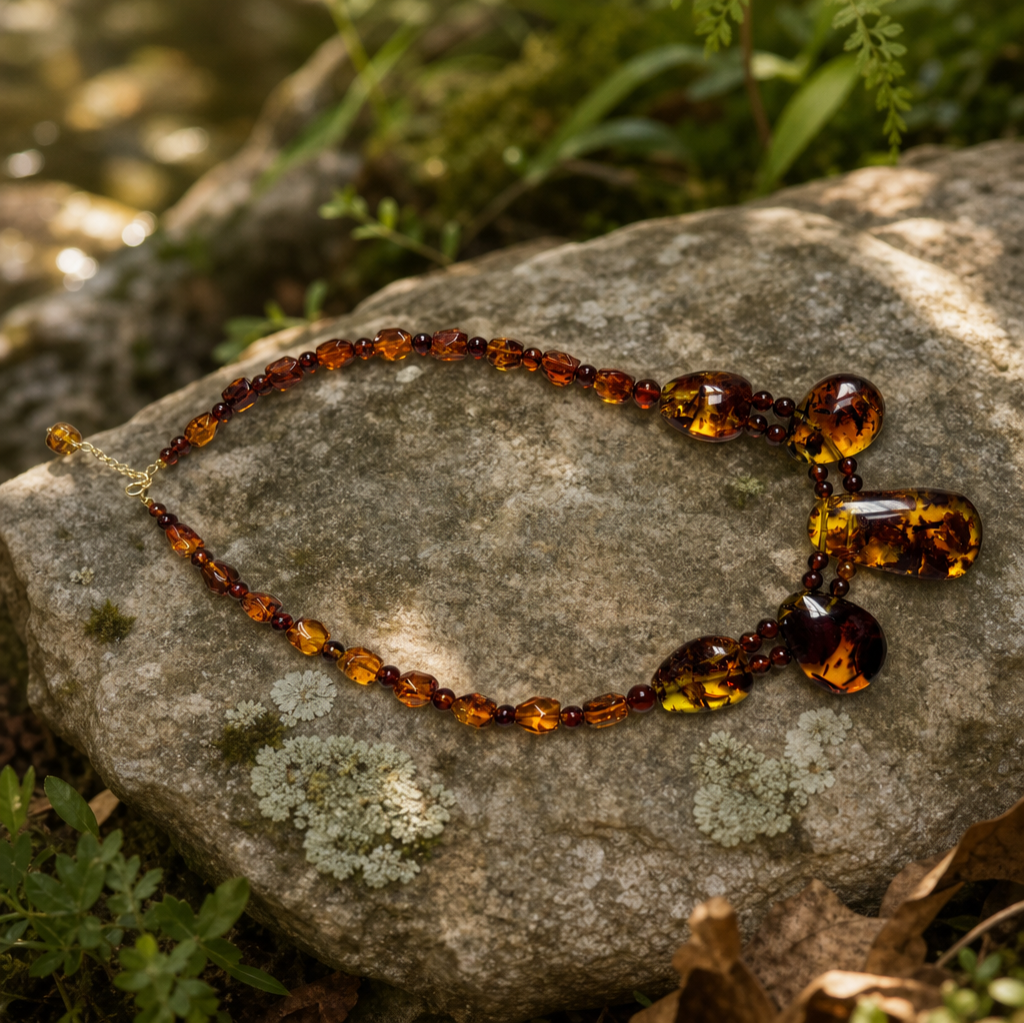 Flower Amber Asymmetrical Statement Necklace | LIUMI