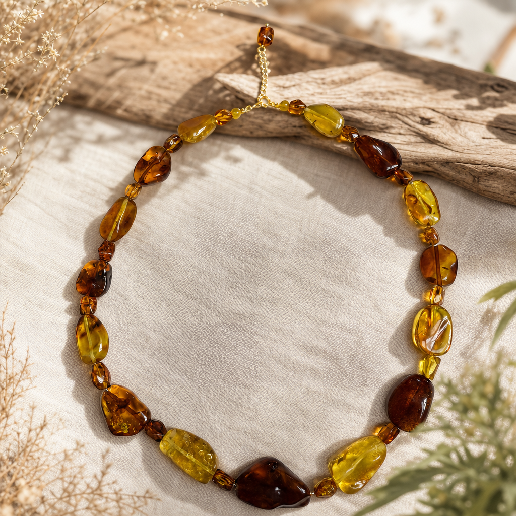 Honey & Cognac Amber Gradient Beaded Necklace | LIUMI