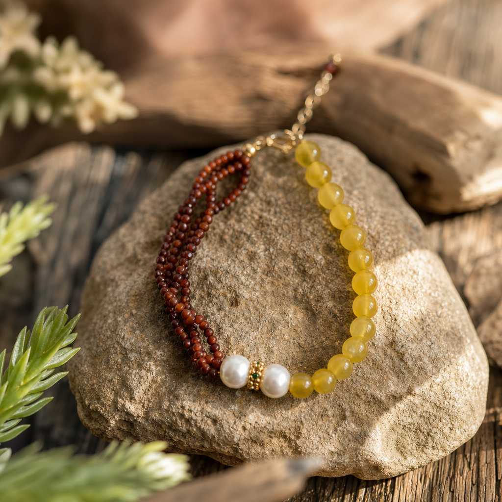 Nanhong Agate, Amber & Freshwater Pearl Bracelet | LIUMI
