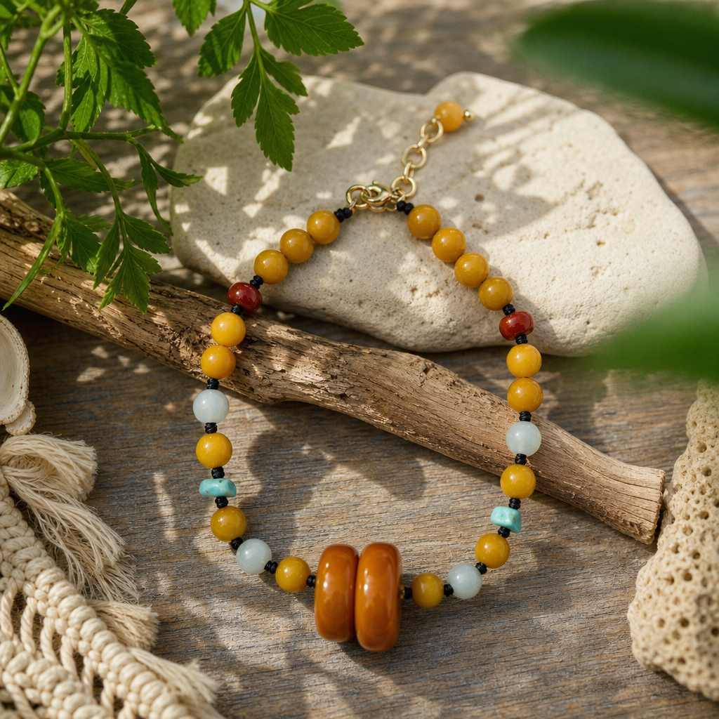 Amber, Turquoise & Nanhong Agate Bracelet | LIUMI