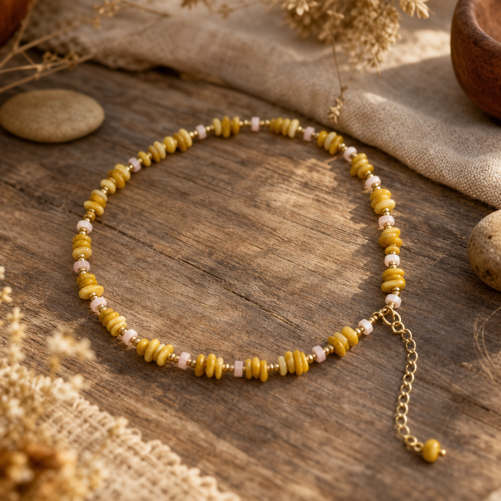 Beeswax Amber & Pink Opal Necklace | LIUMI