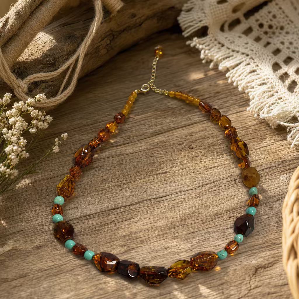 Flower Amber & Turquoise Necklace | LIUMI