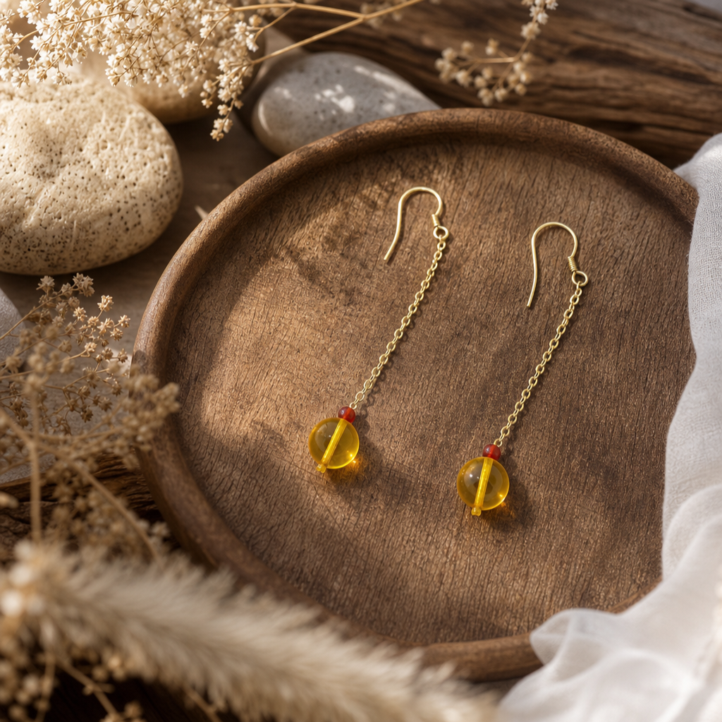 Golden Amber & Southern Red Agate Drop Earrings