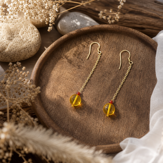 Golden Amber & Southern Red Agate Drop Earrings