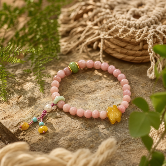 Pink Opal & Amber Butterfly Bracelet