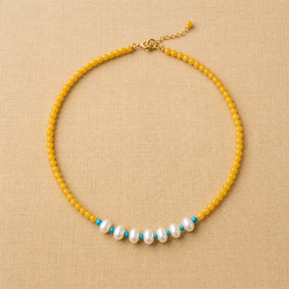 Amber & Freshwater Pearl Beaded Necklace