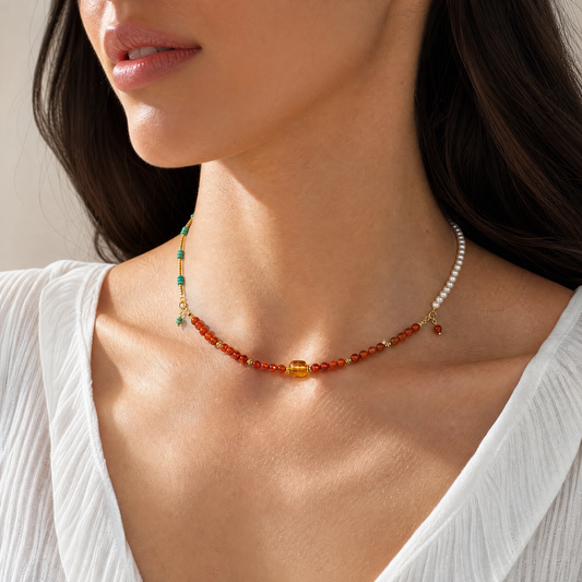 Turquoise, Pearl & Nanhong 3-in-1 Necklace