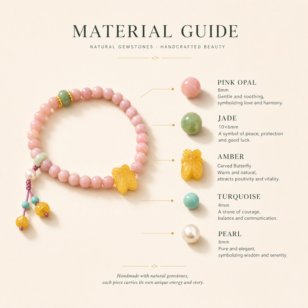 Pink Opal & Amber Butterfly Bracelet