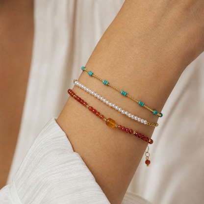 Turquoise, Pearl & Nanhong 3-in-1 Necklace