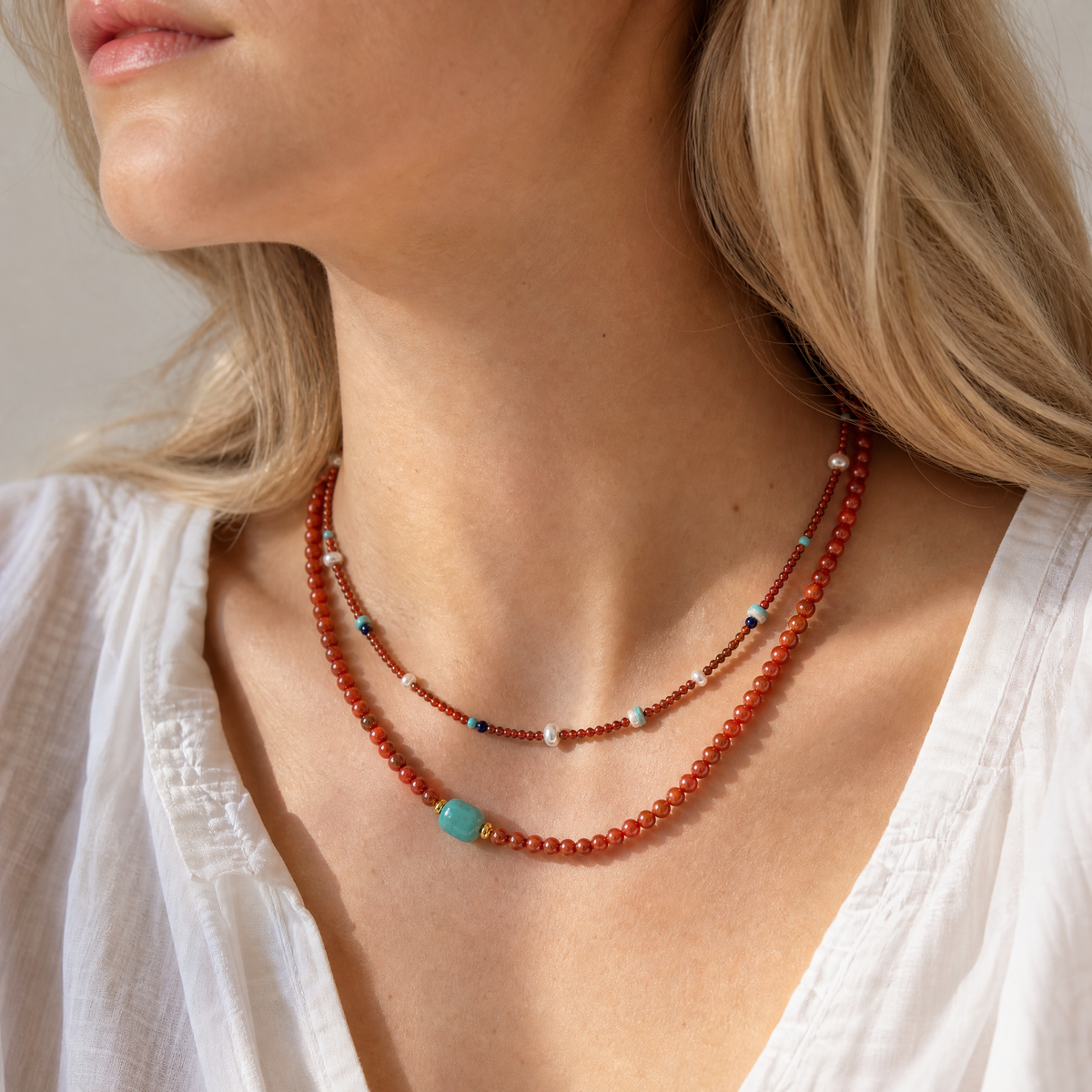 South Red Agate Layered Necklace Set