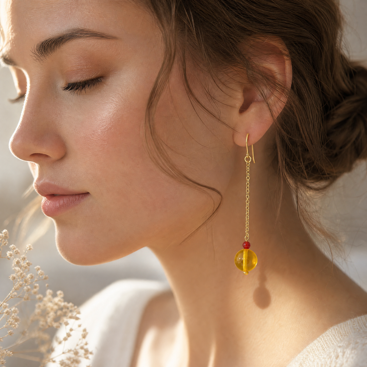 Golden Amber & Southern Red Agate Drop Earrings