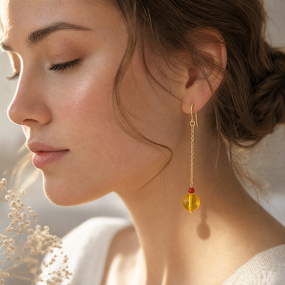 Golden Amber & Southern Red Agate Drop Earrings