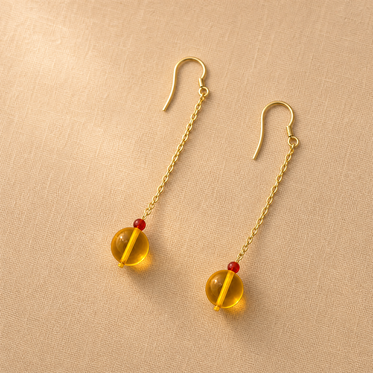 Golden Amber & Southern Red Agate Drop Earrings