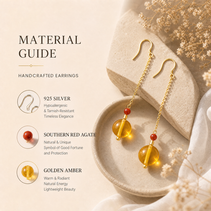 Golden Amber & Southern Red Agate Drop Earrings