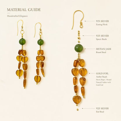Hetian Jade & Gold Foil Amber Chandelier Earrings