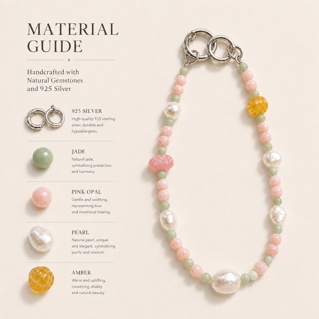 Pink Opal, Jade & Pearl Phone Charm Chain
