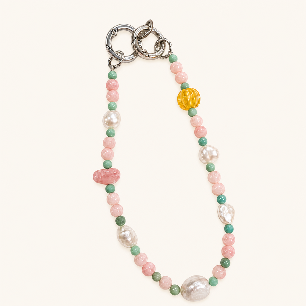 Pink Opal, Jade & Pearl Phone Charm Chain