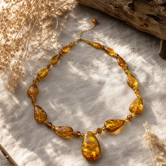 Honey Flower Amber Teardrop Necklace | LIUMI