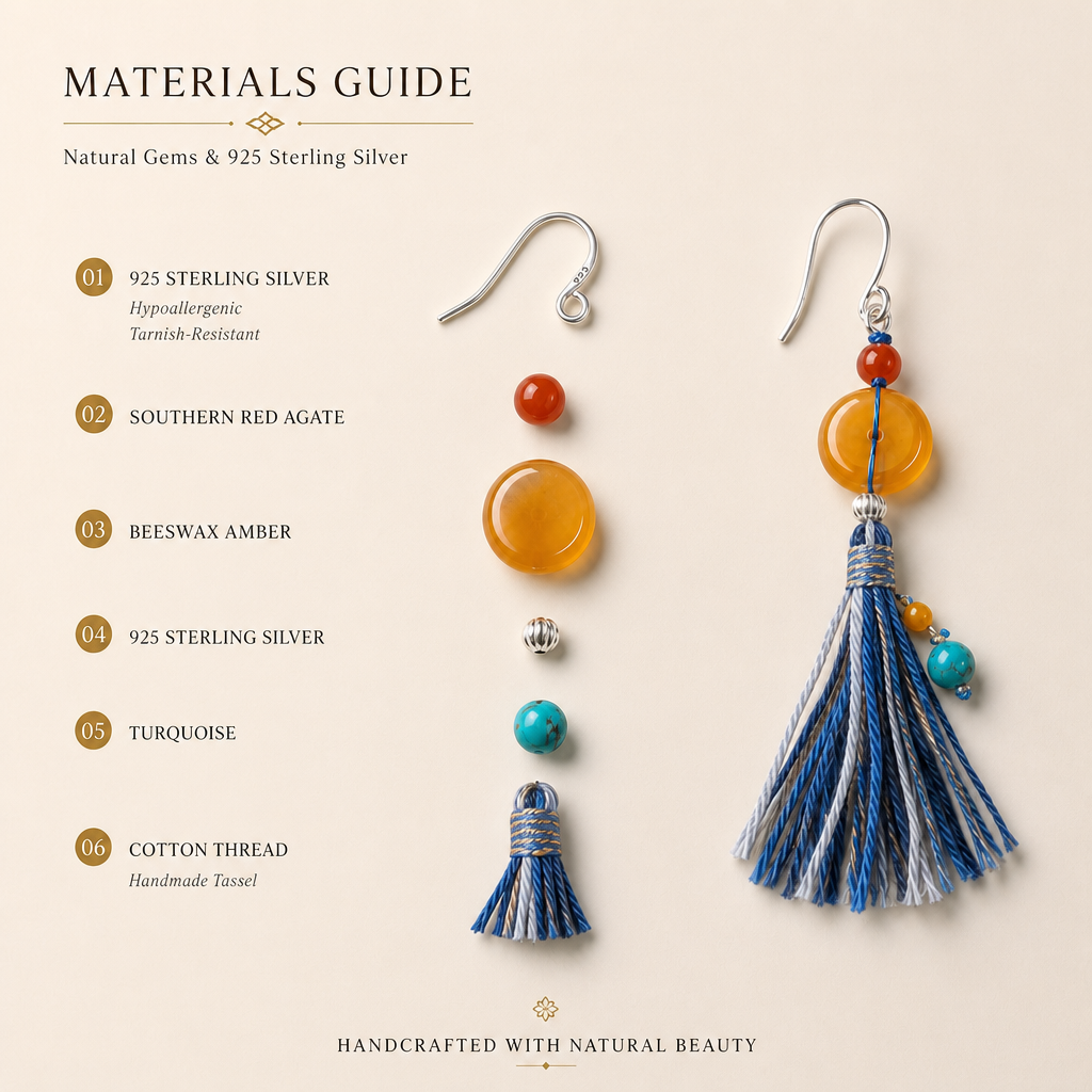 Beeswax Amber & Southern Red Agate Tassel Earrings