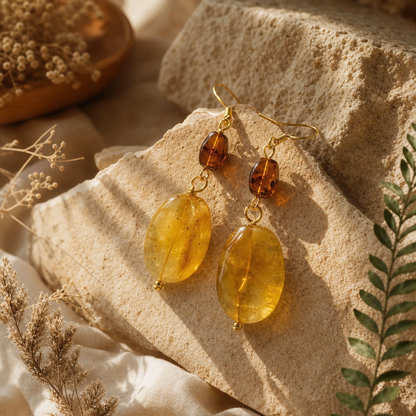 Blood Amber & Golden Amber Drop Earrings