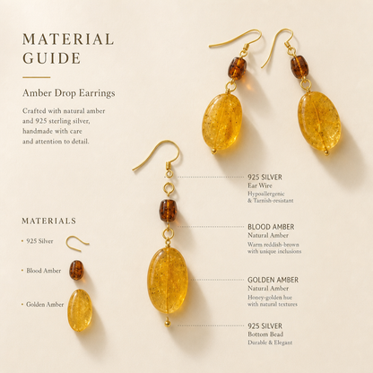Blood Amber & Golden Amber Drop Earrings