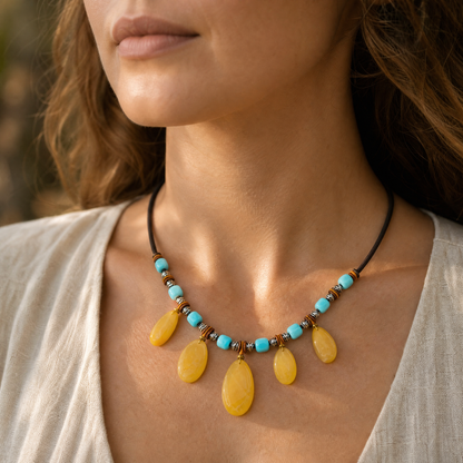 Beeswax Amber Teardrop Fringe Necklace
