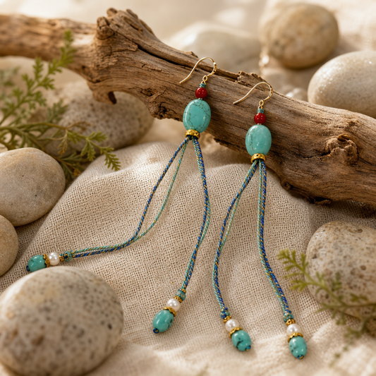 Turquoise & Southern Red Agate Tassel Earrings