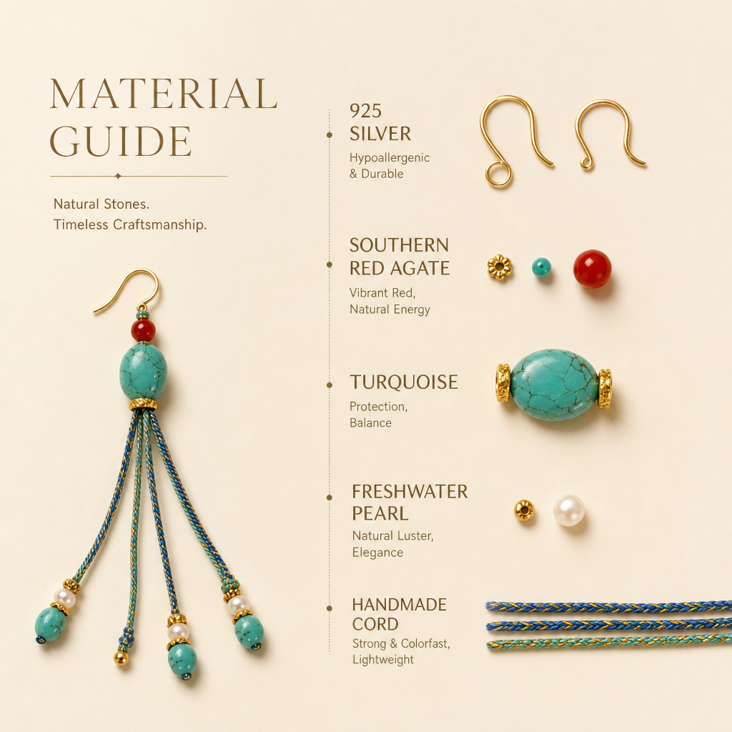 Turquoise & Southern Red Agate Tassel Earrings