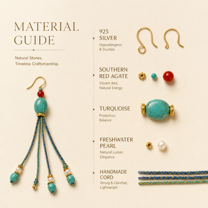 Turquoise & Southern Red Agate Tassel Earrings