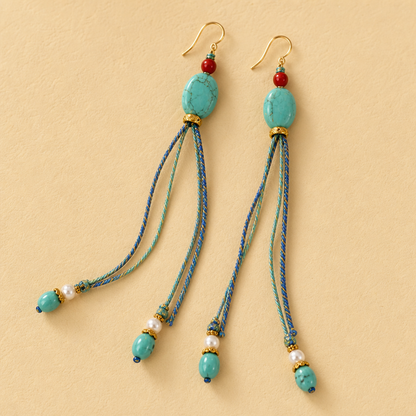 Turquoise & Southern Red Agate Tassel Earrings