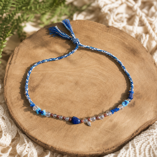 Lapis Lazuli & White Crystal Braided Necklace