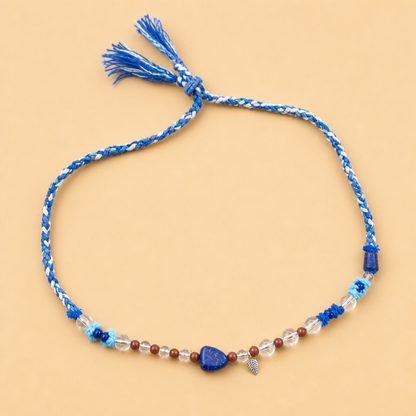 Lapis Lazuli & White Crystal Braided Necklace