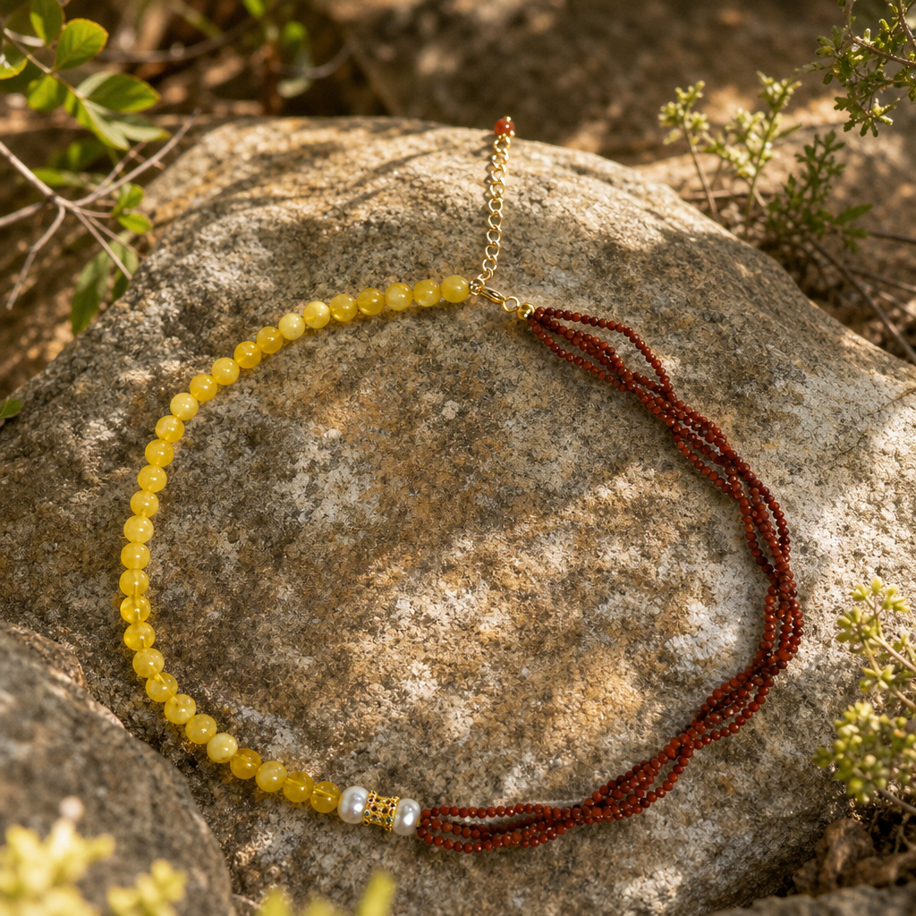 Honey Amber & Nanhong Asymmetrical Bracelet | LIUMI