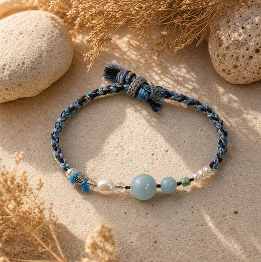 Aquamarine, Pearl & Turquoise Braided Bracelet