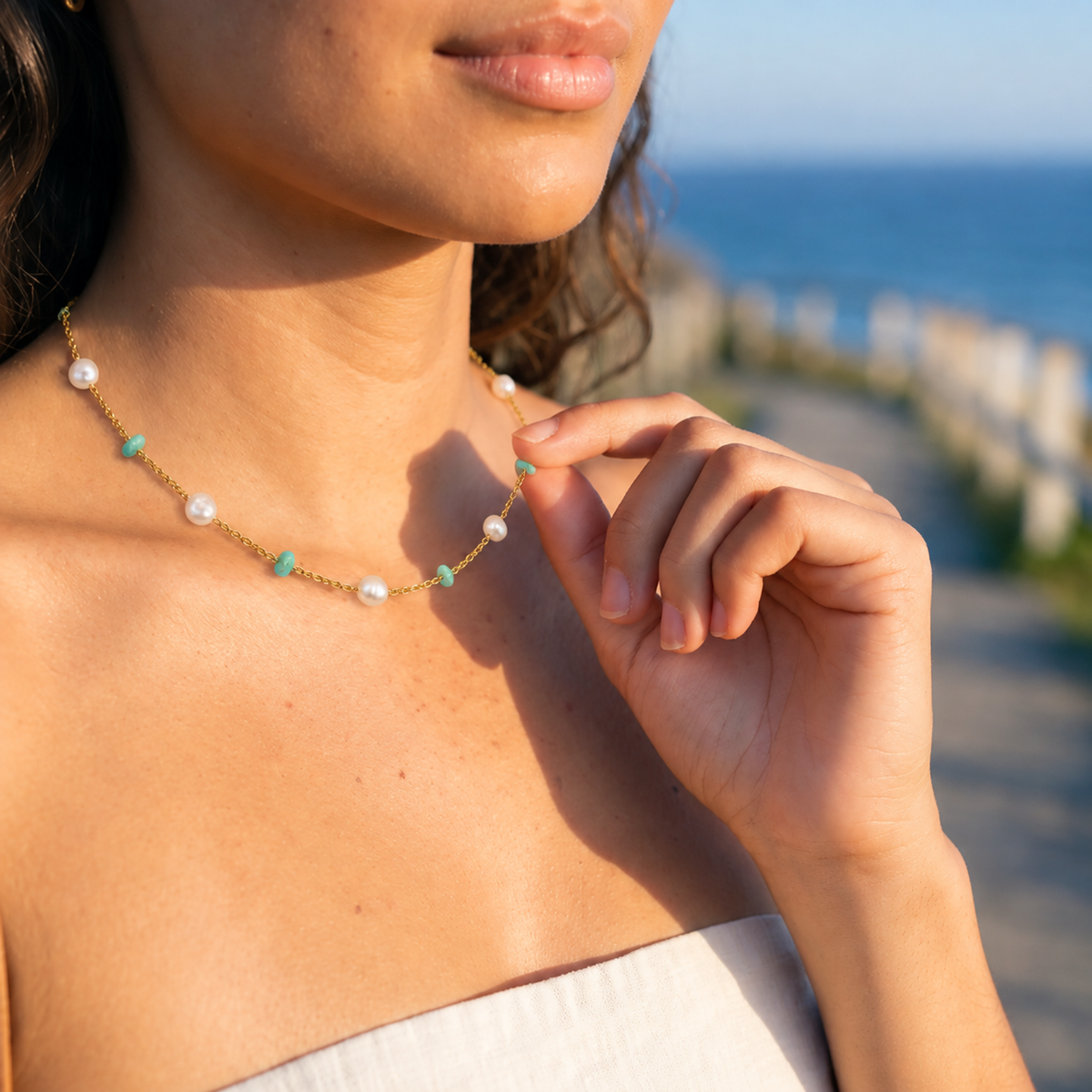 Layered Pearl & Turquoise Necklace