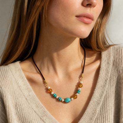 Turquoise & Amber 2-in-1 Necklace & Bracelet