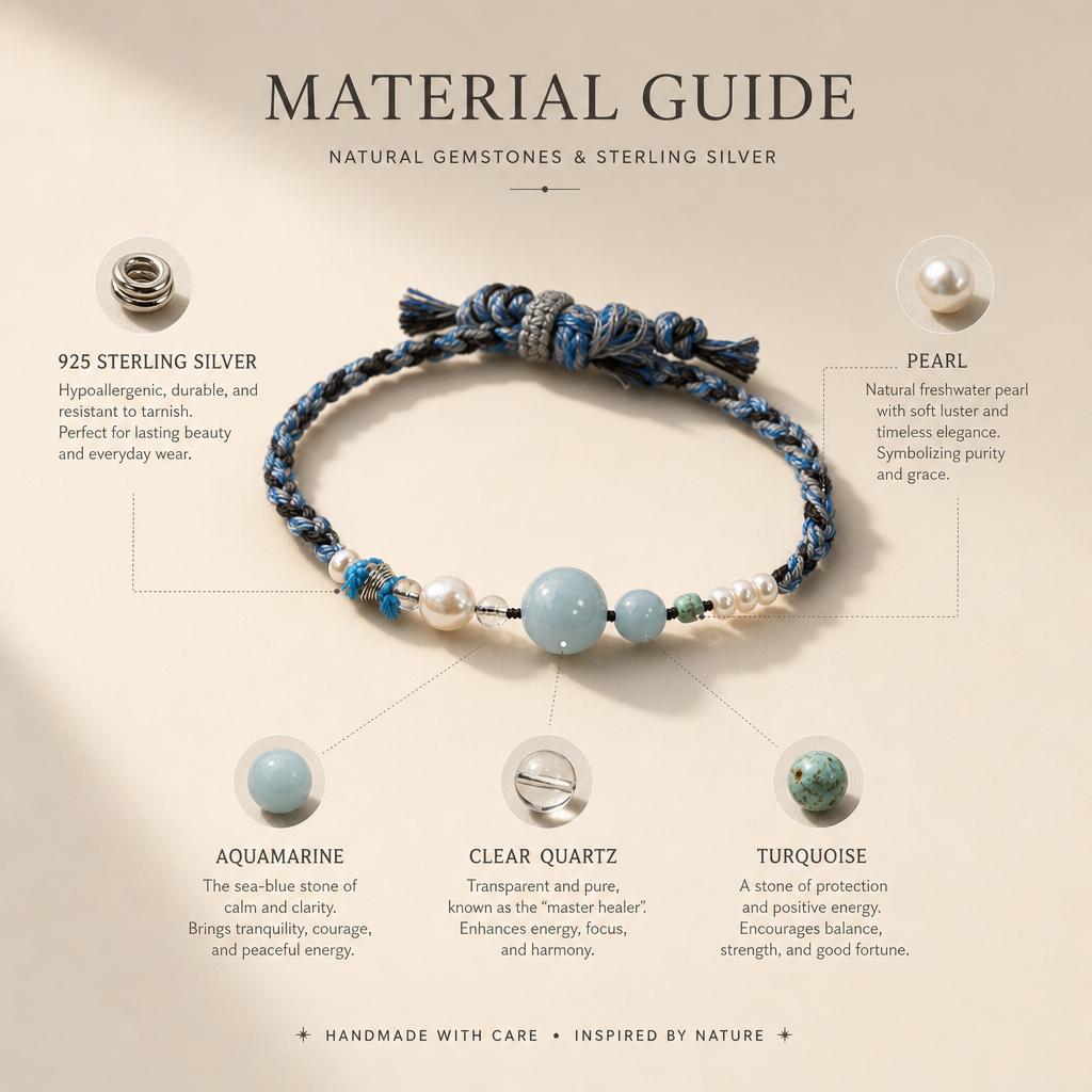 Aquamarine, Pearl & Turquoise Braided Bracelet