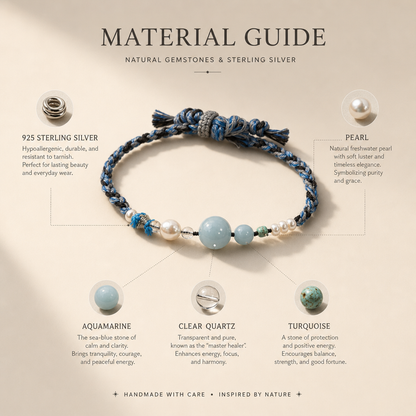 Aquamarine, Pearl & Turquoise Braided Bracelet