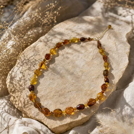 Flower Amber & Blood Amber Faceted Necklace | LIUMI