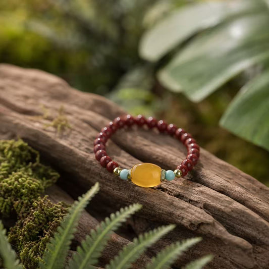 Red Agate, Amber & Turquoise Stretch Ring | LIUMI