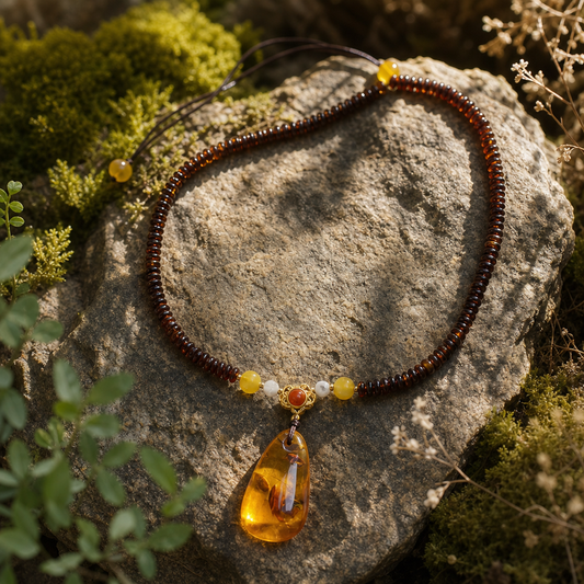 Blood Amber & Beeswax Amber Pendant Necklace | LIUMI