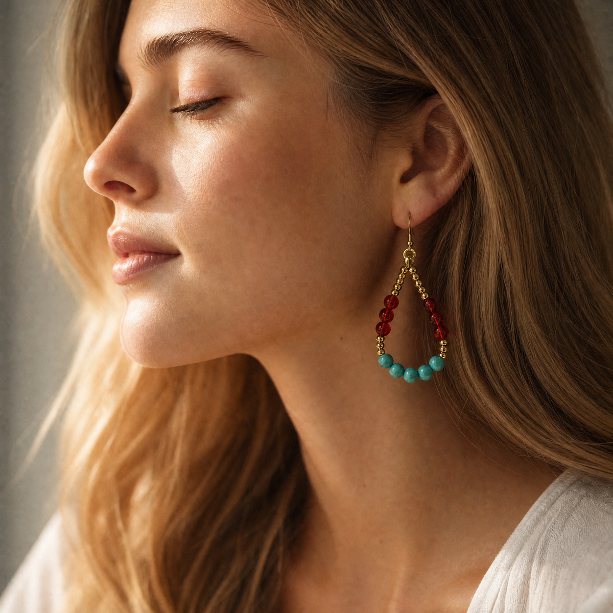 Amber & Turquoise Gold Teardrop Earrings