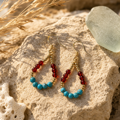 Amber & Turquoise Gold Teardrop Earrings