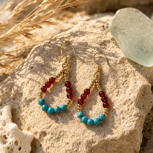 Amber & Turquoise Gold Teardrop Earrings