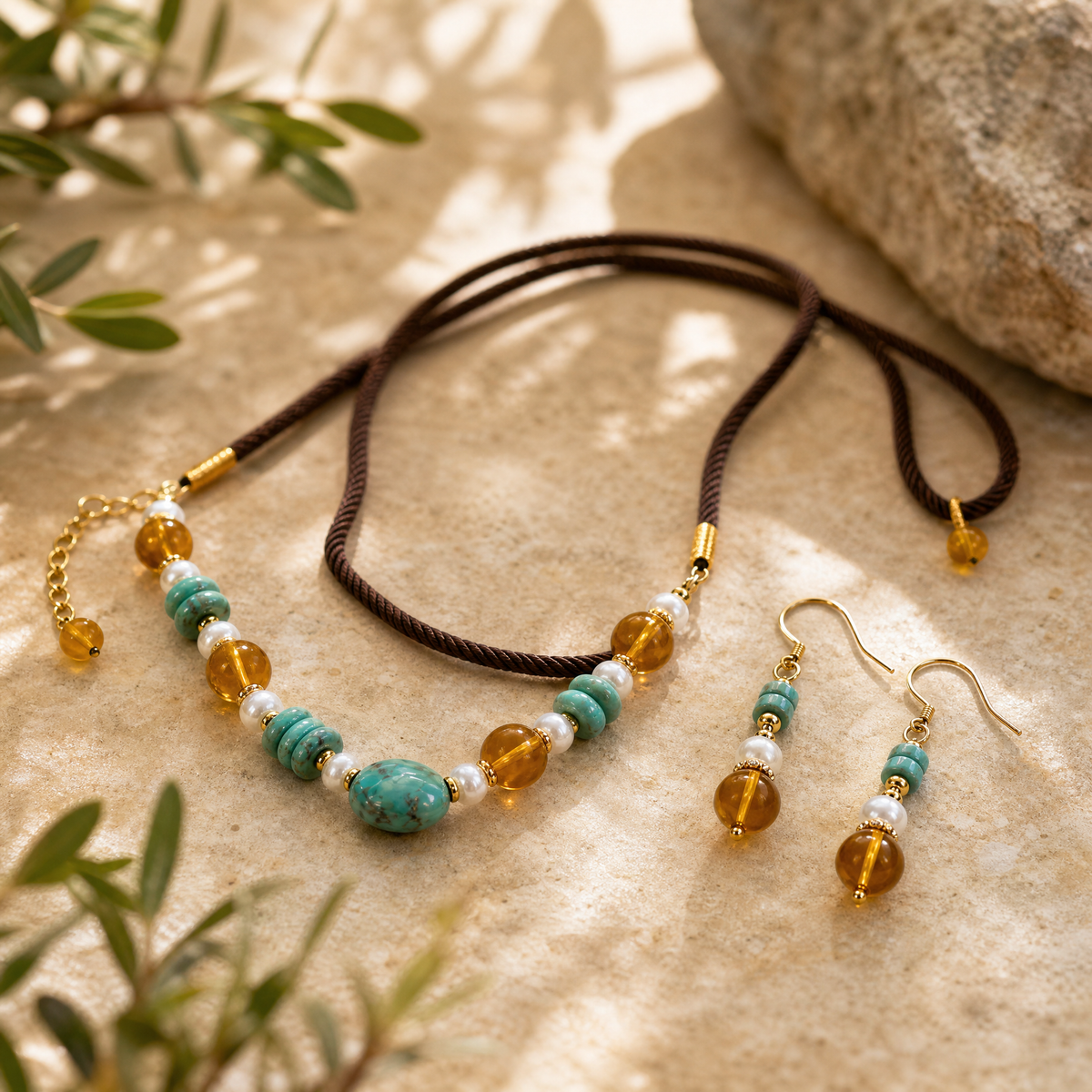 Turquoise & Amber 2-in-1 Necklace & Bracelet