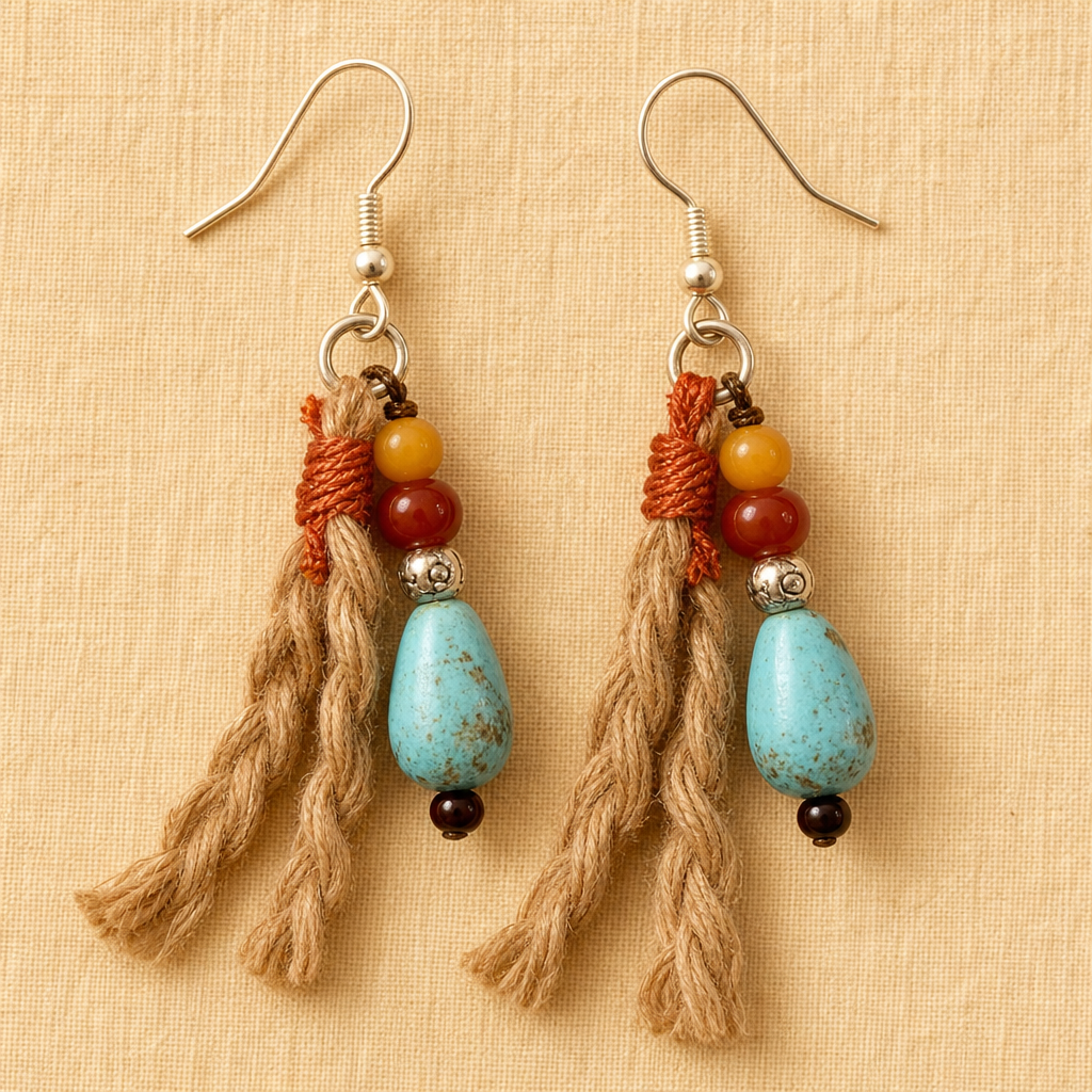 Beeswax Amber, Turquoise & Blood Amber Tassel Earrings