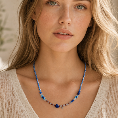 Lapis Lazuli & White Crystal Braided Necklace